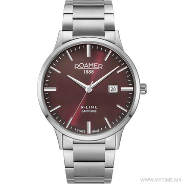 Roamer R-Line Swiss Quartz Watch for Men – Red Dial, 43mm Stainless Steel Bracelet
