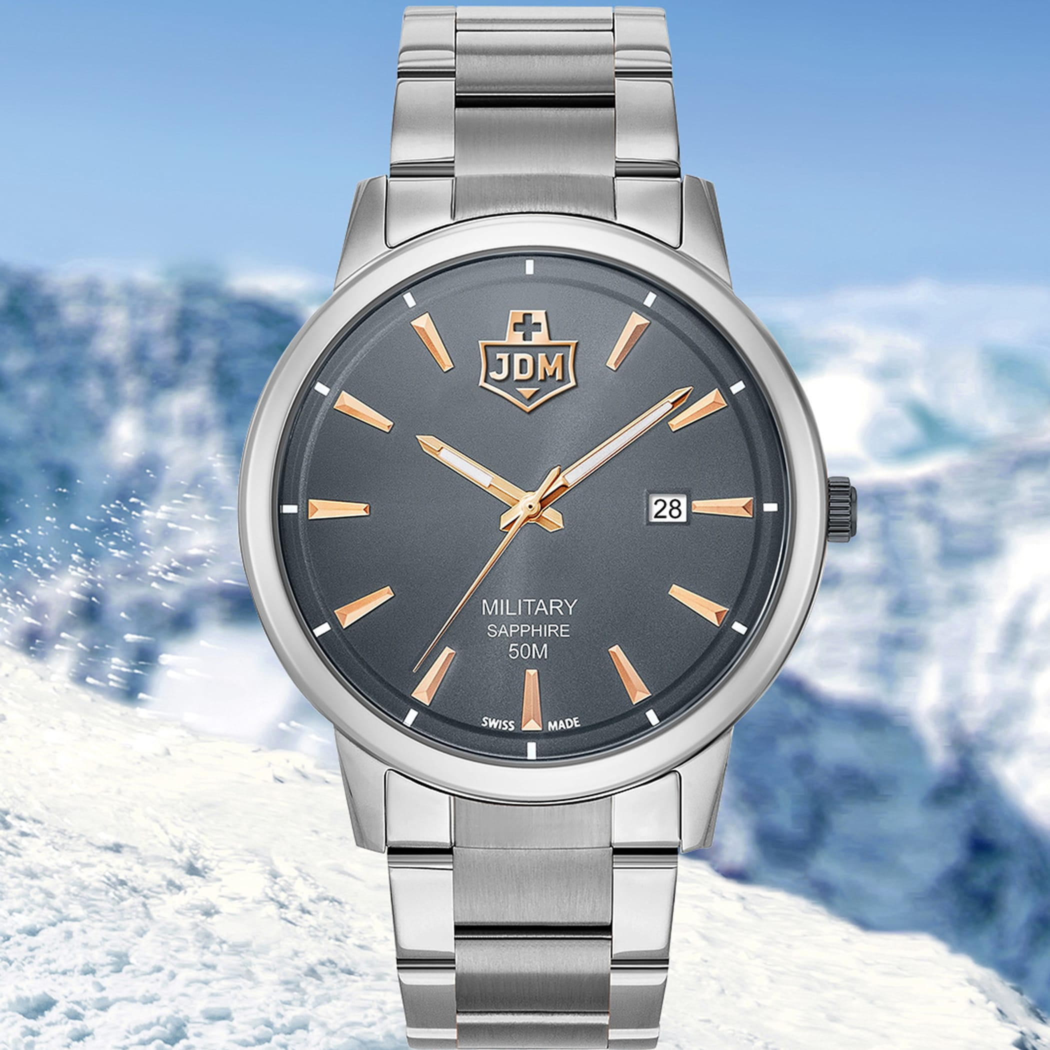 JDM Military (Jacques Du Manoir) - WG007-04 - Bravo II - Made in Switzerland - Stainless Steel Wrist Watch for Men - 5 ATM
