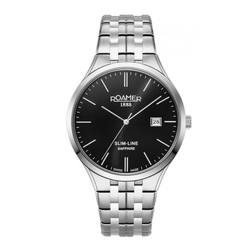 Roamer Slim Line Classic Swiss Quartz Watch for Men – Black Dial, 40mm Stainless Steel Bracelet