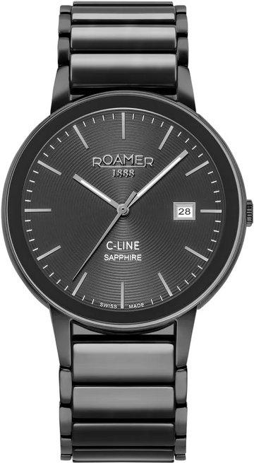 Roamer C-Line 41mm Watch – Black Dial, Black Stainless Steel & Ceramic Bracelet, Swiss Quartz