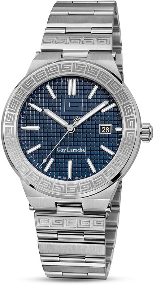 Guy Laroche Sacha Men’s Swiss Made Quartz Watch with Blue Dial & Silver Stainless Steel Bracelet (GLWGG0000406)