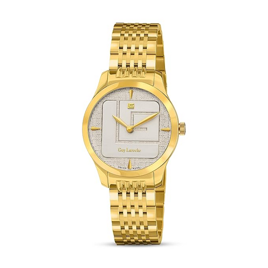 GUY LAROCHE Maxime Women’s Swiss Made Analog Watch – White Dial & Gold Stainless Steel (GLWLG0001204)