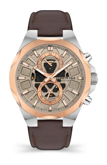Kenneth Cole Men's Brown Leather Strap Watch KCWGF2130901