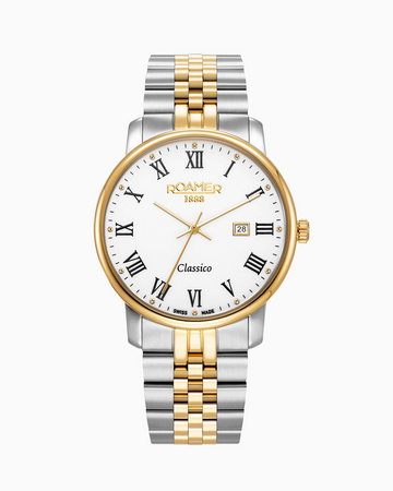 Classico Gents 40mm Swiss Quartz Watch – White Dial, Gold & Silver Stainless Steel Bracelet, Sapphire Crystal