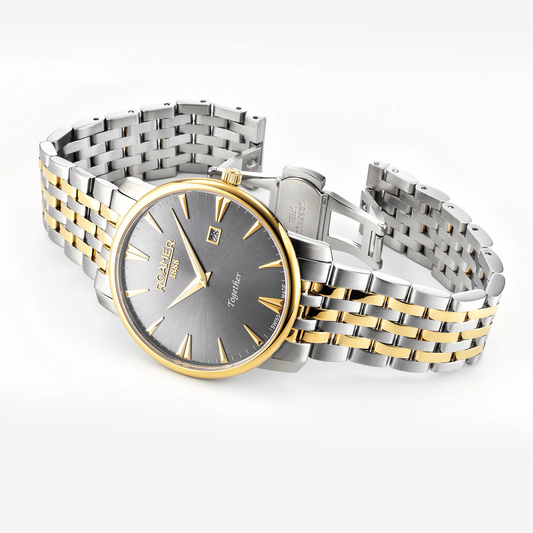 Roamer Together Gents 40mm Watch – Grey Dial, Silver & Gold Stainless Steel Bracelet, Swiss Quartz