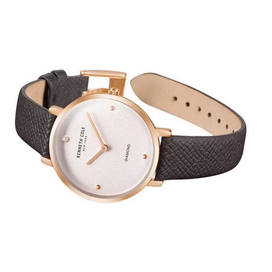 Kenneth Cole KCWLA2220002 Rose Gold Dial Women's Diamond Leather Strap Quartz Watch