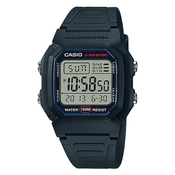 CASIO W-800H-1BVDF Men’s Digital Watch – Black Resin Band, World Time, LED Light, Stopwatch, 100M Water Resistant
