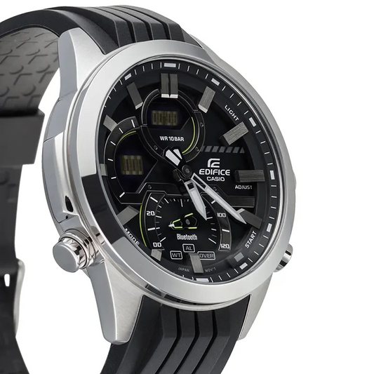 Casio Edifice ECB-30P-1ADF – Bluetooth-Connected Dual Dial Men’s Wrist Watch (Black Resin Band | 100M Water Resistance)
