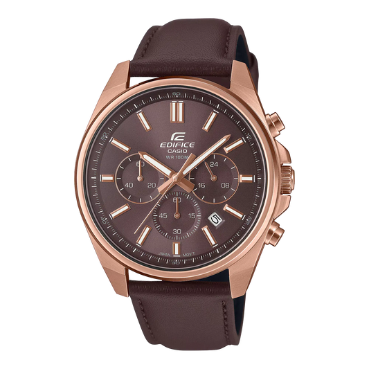 Casio Edifice EFV-650CL-5AVUDF – Brown Chronograph Watch with Rose Gold Accents (Leather Strap | 100M Water Resistance)