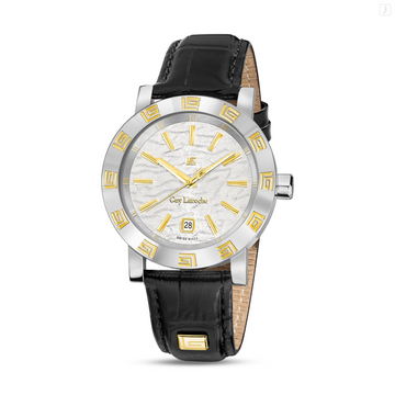Guy Laroche Alex Men’s Swiss Quartz Watch with White Dial & Black Leather Strap (GLWGA0000130)