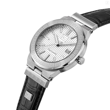 Guy Laroche Sacha Men’s Swiss Made Quartz Watch with Silver Dial & Black Leather Strap (GLWGA0000401)