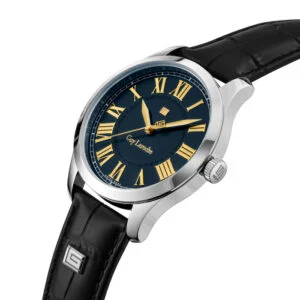 Guy Laroche Louis Men’s Swiss Made Quartz Watch with Blue Dial & Black Leather Strap (GLWGA0001102)