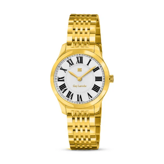 GUY LAROCHE Women’s Analog Watch – White Dial & Gold Strap (GLWLG0001106)