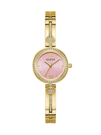 GUESS GW0655L5 Women’s Pink Dial Watch – Gold Stainless Steel Bracelet, Round 27mm Case, 30M Water Resistant