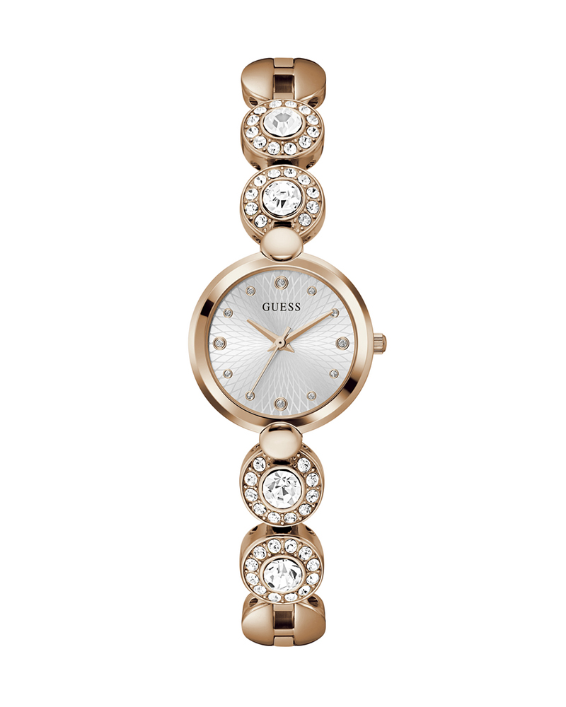 Guess GW0757L3 Women’s Rose Gold Stainless Steel Watch with Silver Dial and Crystals