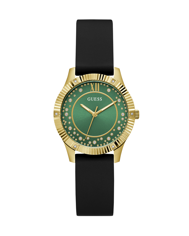 Guess GW0766L3 Women’s Black & Gold Watch with Green Dial and Crystal Detailing