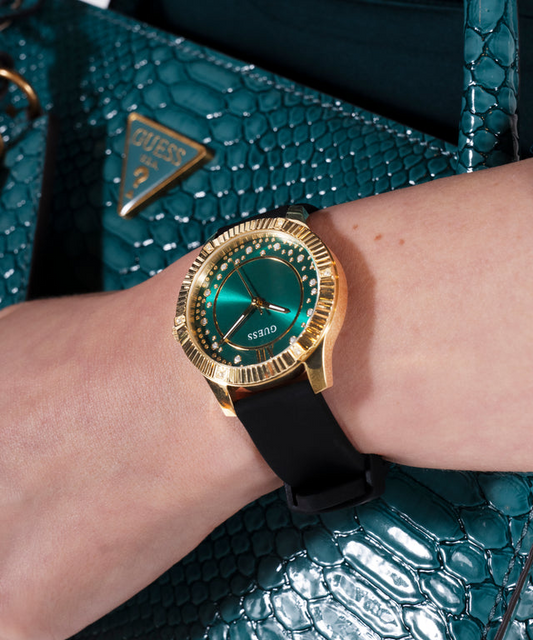 Guess GW0766L3 Women’s Black & Gold Watch with Green Dial and Crystal Detailing