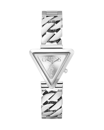 GUESS GW0859L1 Women’s Silver Watch – Unique Triangle Case, Stainless Steel Bracelet, 34mm, 10M Water Resistant