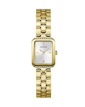 GUESS GW0865L2 Women’s Watch – Silver Dial, Gold Stainless Steel Bracelet, Crystal Details, Rectangular 22mm Case, 30M Water Resistant