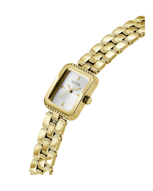 GUESS GW0865L2 Women’s Watch – Silver Dial, Gold Stainless Steel Bracelet, Crystal Details, Rectangular 22mm Case, 30M Water Resistant