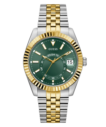 GUESS GW0977G4 Men’s Green Dial Watch – Two-Tone Stainless Steel Bracelet, Date Display, 42mm, 50M Water Resistant