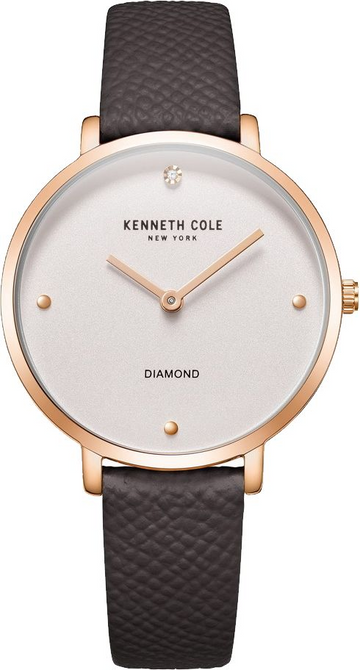 Kenneth Cole KCWLA2220002 Rose Gold Dial Women's Diamond Leather Strap Quartz Watch