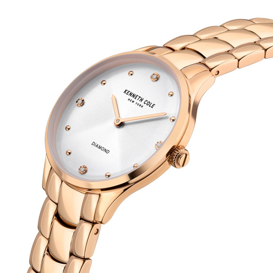 Kenneth Cole KCWLG2125901 34.5mm Diamond Glossy White Dial Ladies Quartz Watch