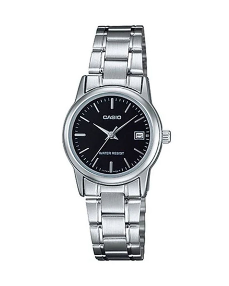 Casio LTP-V002D-1AUDF Women’s Silver Stainless Steel Watch with Black Dial