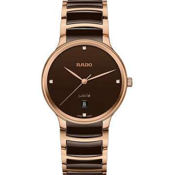 Rado Centrix Diamonds Men’s Watch – Brown Dial | Swiss Quartz | Rose Gold