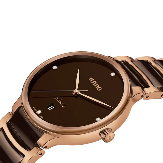 Rado Centrix Diamonds Men’s Watch – Brown Dial | Swiss Quartz | Rose Gold
