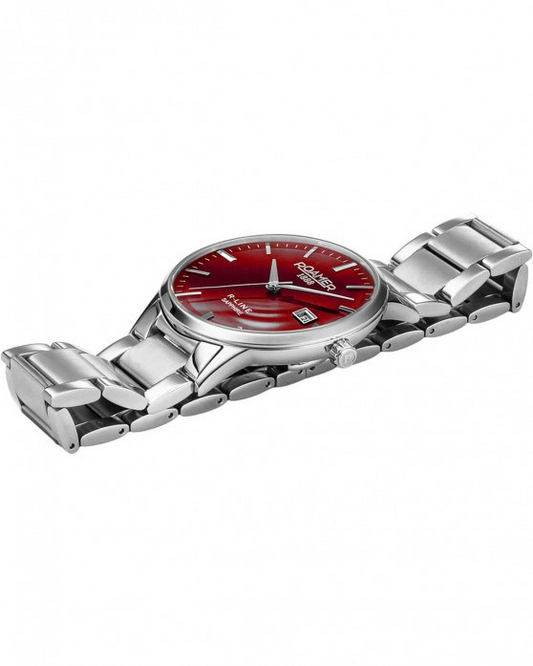 Roamer R-Line Swiss Quartz Watch for Men – Red Dial, 43mm Stainless Steel Bracelet