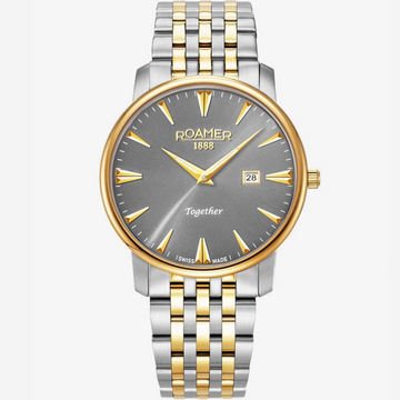 Roamer Together Gents 40mm Watch – Grey Dial, Silver & Gold Stainless Steel Bracelet, Swiss Quartz