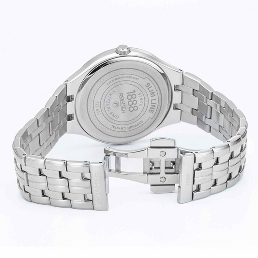 Roamer Slim Line Classic Swiss Quartz Watch for Men – Black Dial, 40mm Stainless Steel Bracelet