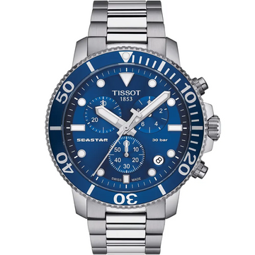 Tissot Men’s Chronograph Watch – Swiss Made Quartz, Blue Dial, Stainless Steel (45mm)