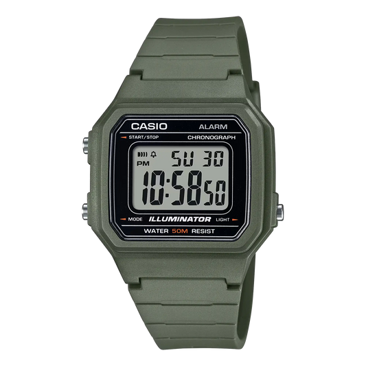 Casio General – W-217H-3AVDF Men's Watch – Black Dial, Green Resin Strap