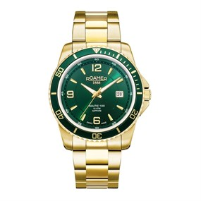 Roamer Nautic 100 Swiss Quartz Watch for Men – Green Dial Gold Stainless Steel (862844-48-75-20)