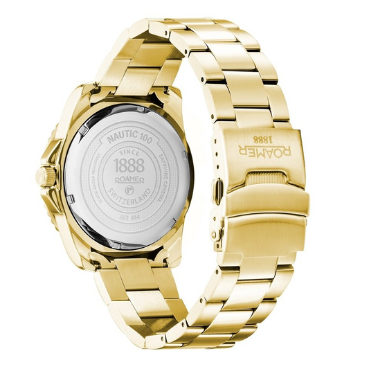 Roamer Nautic 100 Swiss Quartz Watch for Men – Green Dial Gold Stainless Steel (862844-48-75-20)