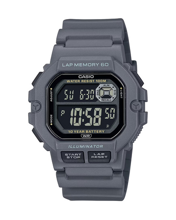 CASIO WS-1400H-8BVDF Men’s Digital Watch – Grey Resin Band, World Time, Stopwatch, LED Light, 100M Water Resistant