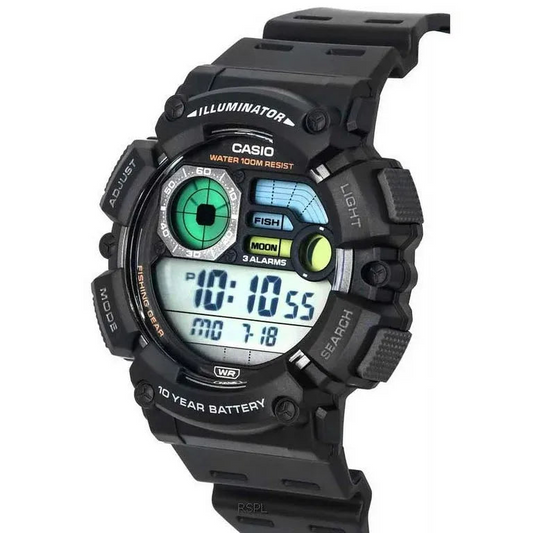 CASIO WS-1500H-1AVDF Men’s Digital Watch – Black Resin Band, Moon Phase, Dual Time, LED Light, 100M Water Resistant