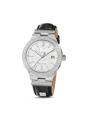 Guy Laroche Sacha Men’s Swiss Made Quartz Watch with Silver Dial & Black Leather Strap (GLWGA0000401)