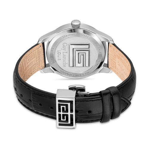 Guy Laroche Louis Men’s Swiss Made Quartz Watch with White Dial & Black Leather Strap (GLWGA0001101)