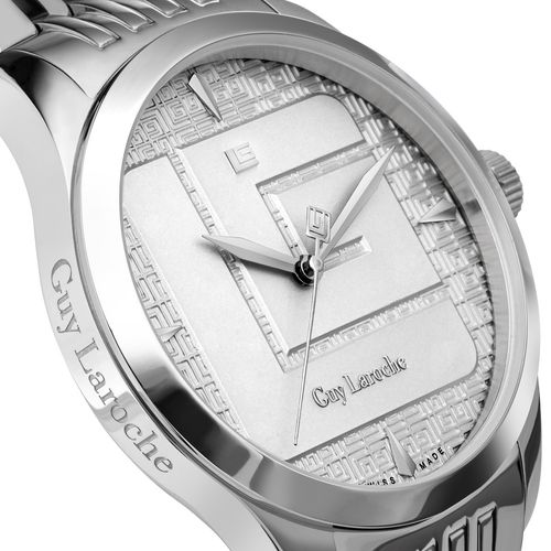 Guy Laroche Men’s Swiss Made Quartz Watch with Silver Textured Dial & Stainless Steel Bracelet (GLWGG0001201)