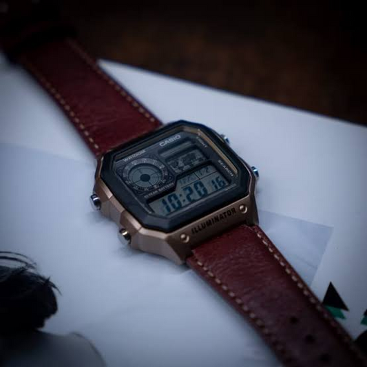 CASIO AE-1200WHL-5AVDF Men’s Digital Watch – Brown Leather Strap, World Time, 100M Water Resistant, 10-Year Battery