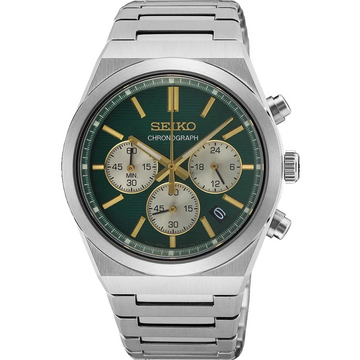 Seiko SSB461P1 Men’s Chronograph Watch – Green Dial Stainless Steel (40mm, Sapphire Crystal, 100M Water Resistant)