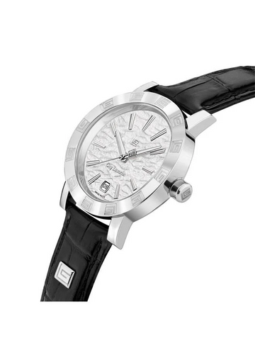 Guy Laroche Alex Men’s GLWGA0000129 Swiss Quartz Watch with White Textured Dial & Black Leather Strap