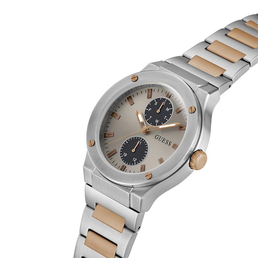 GUESS GW0795G2 Men’s Grey Dial Watch – Two-Tone Stainless Steel Bracelet, Day & Date, Multi-Function, 45mm, 50M Water Resistant