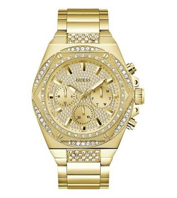 GUESS GW0899G2 Men’s Gold Watch – Stainless Steel Bracelet, Crystal Dial, Calendar, 50M Water Resistant