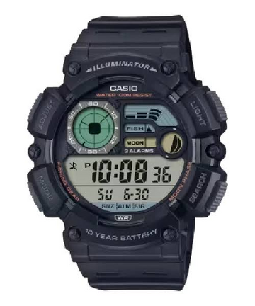 CASIO WS-1500H-1AVDF Men’s Digital Watch – Black Resin Band, Moon Phase, Dual Time, LED Light, 100M Water Resistant