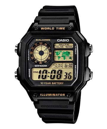 CASIO AE-1200WH-1BVDF Men’s Digital Watch – World Time, 10-Year Battery, 100M Water Resistant, Resin Band