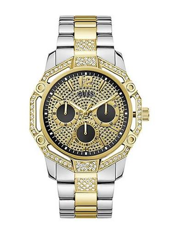GUESS GW0990G4 Men’s Two-Tone Watch – Black Dial Stainless Steel Bracelet, Crystal Detail, 46mm, 30M Water Resistant